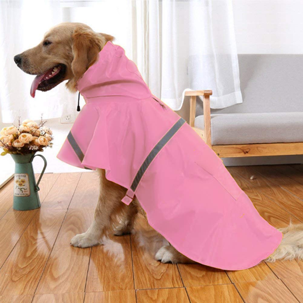 NACOCO Large Dog Raincoat Adjustable Pet Water Proof Clothes Lightweight Rain Jacket Poncho Hoodies with Strip Reflective (XL, P